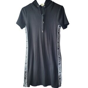 MICHAEL Michael Kors Logo Tape Ribbed Knit Dress Short Sleeve Womens XS Bodycon